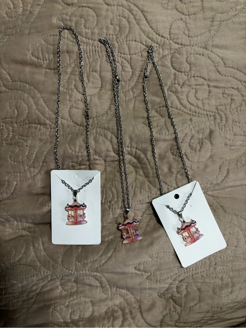 Three-Carousel Pendant Necklace - Pink Multicolor